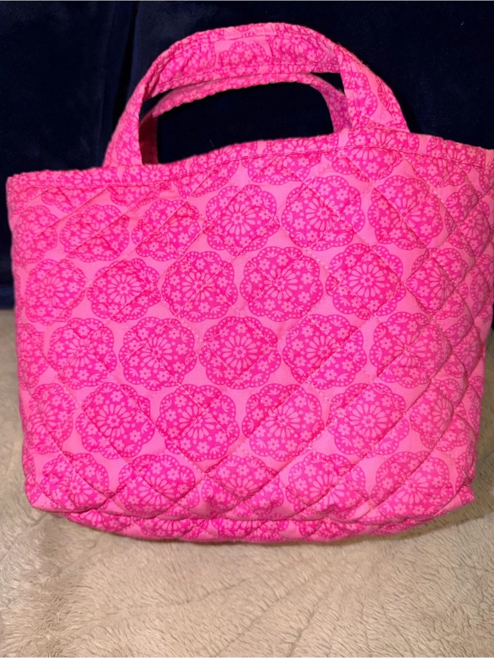 American Girl Pink Quilted Small Carryall Tote Bag / Diaper Bag EUC 12”x8”x4”